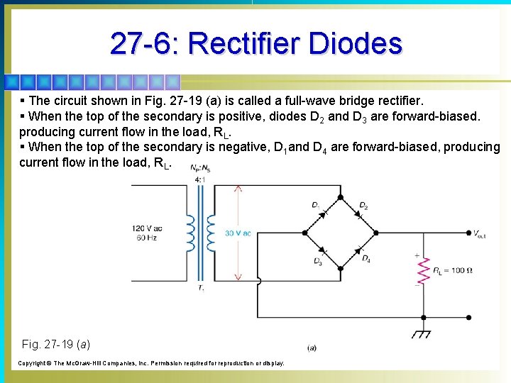 27 -6: Rectifier Diodes § The circuit shown in Fig. 27 -19 (a) is