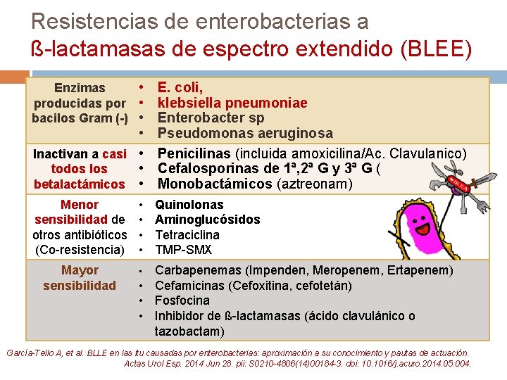 Resistencias de enterobacterias a ß-lactamasas de espectro extendido (BLEE) • Enzimas producidas por •