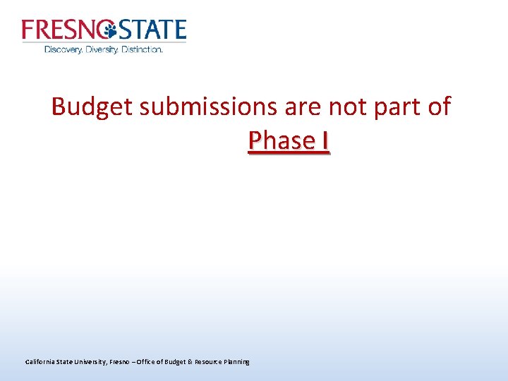 Budget submissions are not part of Phase I California State University, Fresno – Office