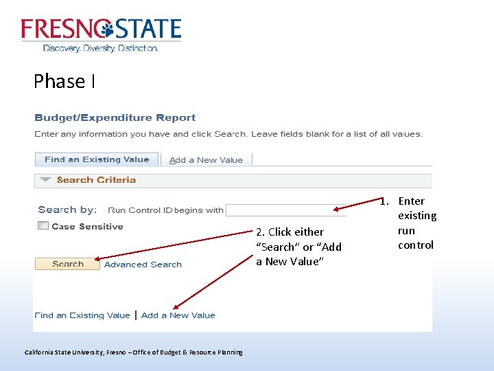 Phase I 2. Click either “Search” or “Add a New Value” California State University,
