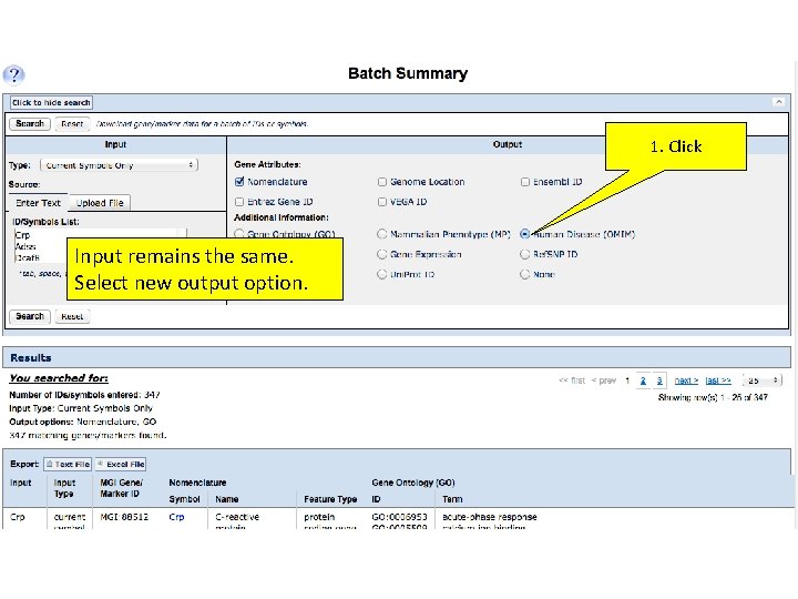 1. Click Input remains the same. Select new output option. 