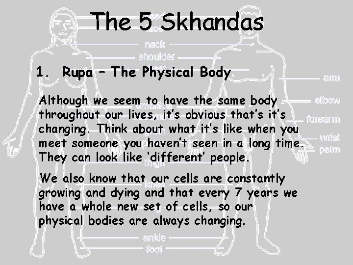 The 5 Skhandas 1. Rupa – The Physical Body Although we seem to have
