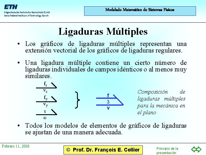 Modelado Matemático de Sistemas Físicos Ligaduras Múltiples • Los gráficos de ligaduras múltiples representan