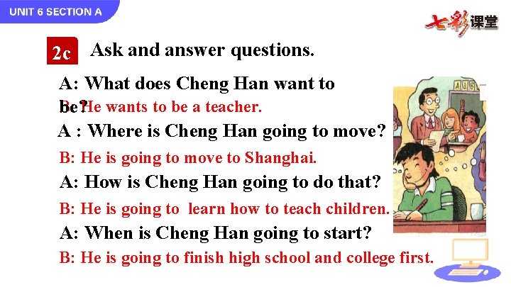 2 c Ask and answer questions. A: What does Cheng Han want to B: