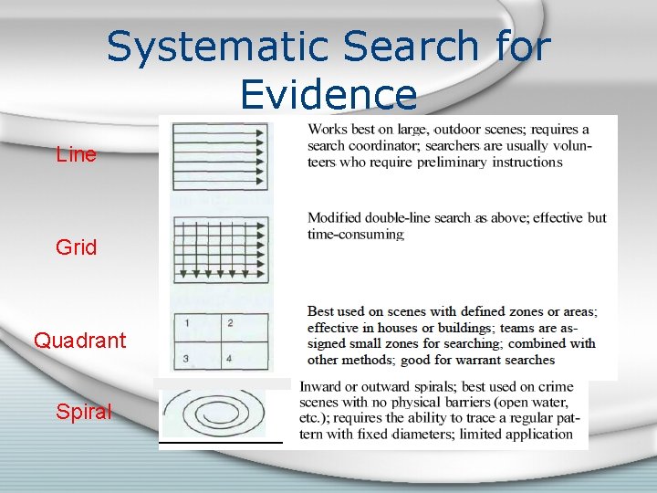 Systematic Search for Evidence Line Grid Quadrant Spiral 