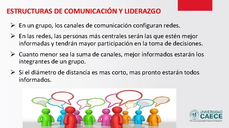 ESTRUCTURAS DE COMUNICACIÓN Y LIDERAZGO Ø En un grupo, los canales de comunicación configuran