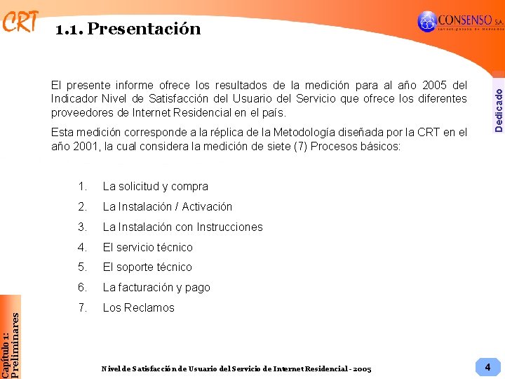 1. 1. Presentación Dedicado El presente informe ofrece los resultados de la medición para