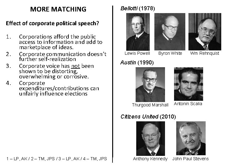 MORE MATCHING Bellotti (1978) Effect of corporate political speech? 1. 2. 3. 4. Corporations MORE MATCHING Bellotti (1978) Effect of corporate political speech? 1. 2. 3. 4. Corporations