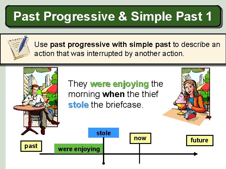 Past Progressive & Simple Past 1 Use past progressive with simple past to describe