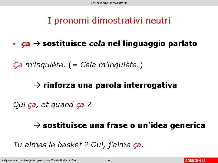 Les pronoms démonstratifs I pronomi dimostrativi neutri • ça sostituisce cela nel linguaggio parlato