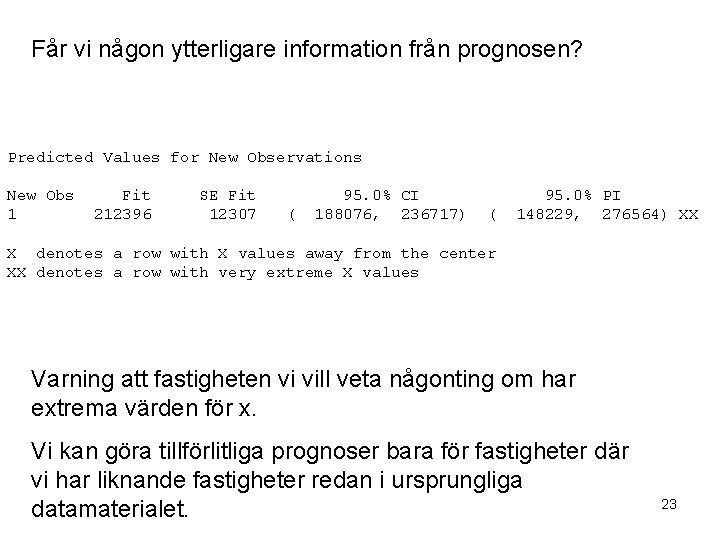 Får vi någon ytterligare information från prognosen? Predicted Values for New Observations New Obs