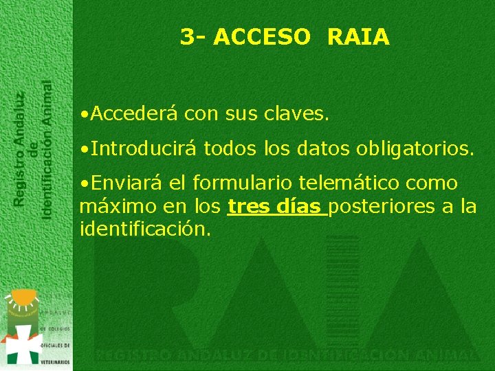 3 - ACCESO RAIA • Accederá con sus claves. • Introducirá todos los datos