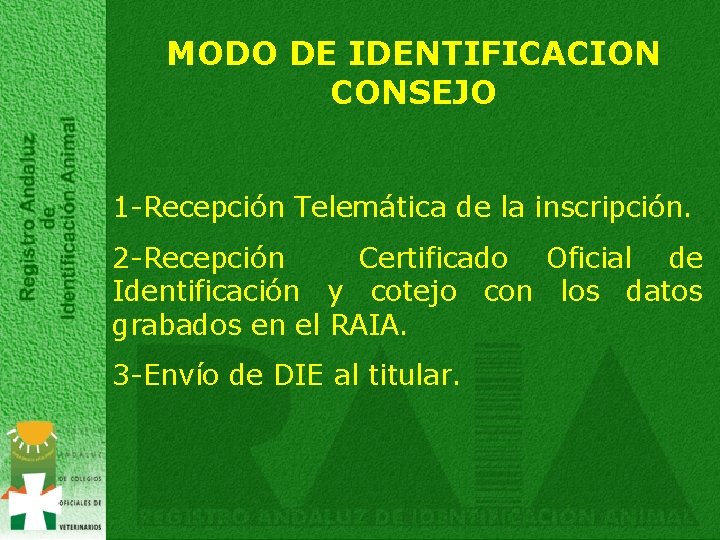 MODO DE IDENTIFICACION CONSEJO 1 -Recepción Telemática de la inscripción. 2 -Recepción Certificado Oficial