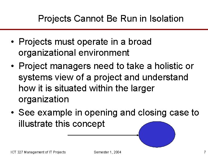Projects Cannot Be Run in Isolation • Projects must operate in a broad organizational