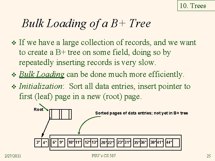 10. Trees Bulk Loading of a B+ Tree If we have a large collection