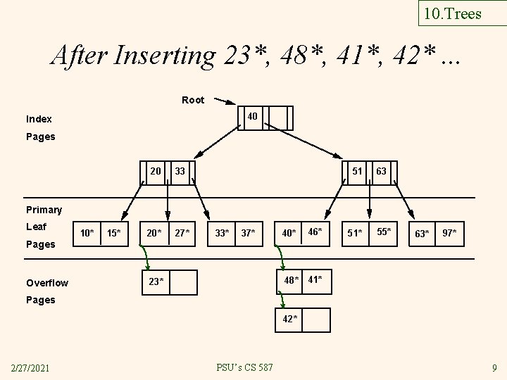 10. Trees After Inserting 23*, 48*, 41*, 42*. . . Root 40 Index Pages