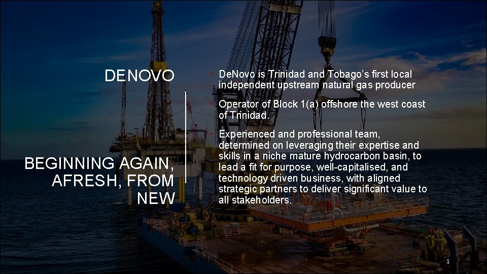 DENOVO • De. Novo is Trinidad and Tobago’s first local independent upstream natural gas