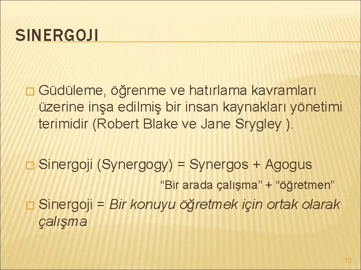 SINERGOJI � Güdüleme, öğrenme ve hatırlama kavramları üzerine inşa edilmiş bir insan kaynakları yönetimi