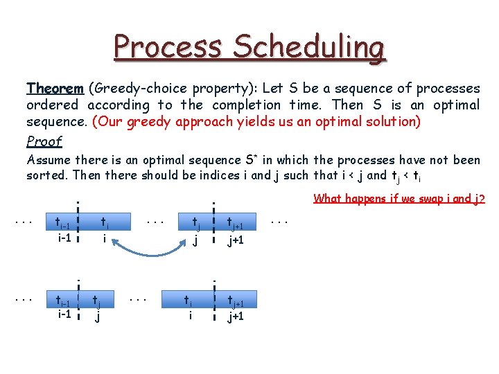 Process Scheduling Theorem (Greedy-choice property): Let S be a sequence of processes ordered according