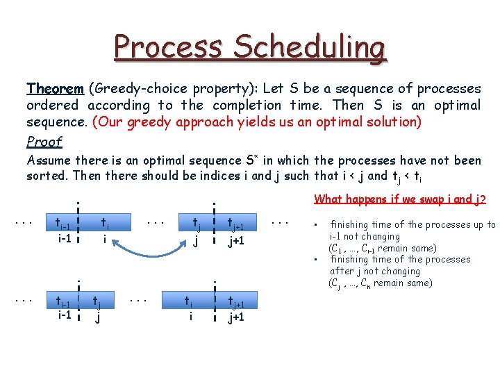 Process Scheduling Theorem (Greedy-choice property): Let S be a sequence of processes ordered according