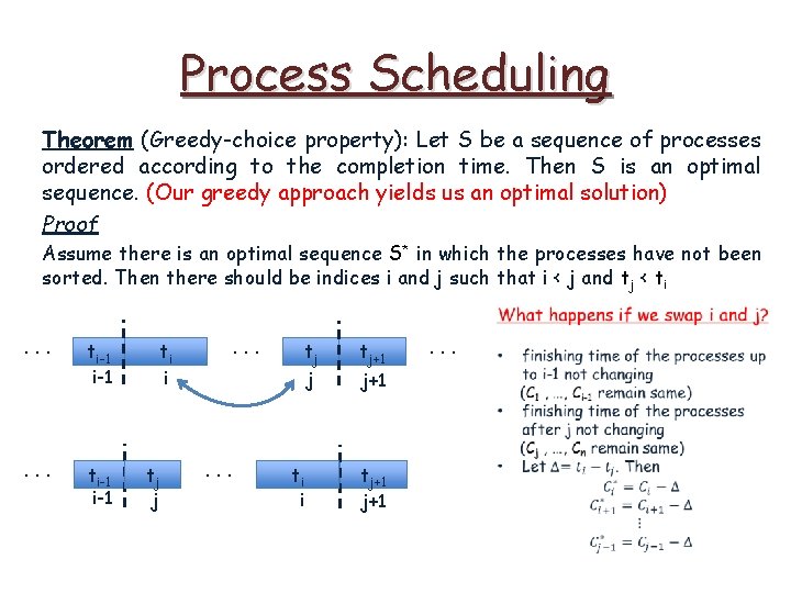 Process Scheduling Theorem (Greedy-choice property): Let S be a sequence of processes ordered according
