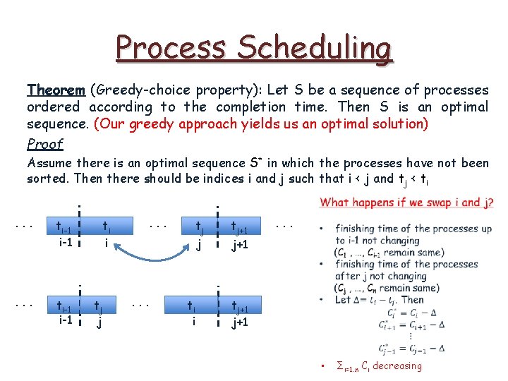 Process Scheduling Theorem (Greedy-choice property): Let S be a sequence of processes ordered according