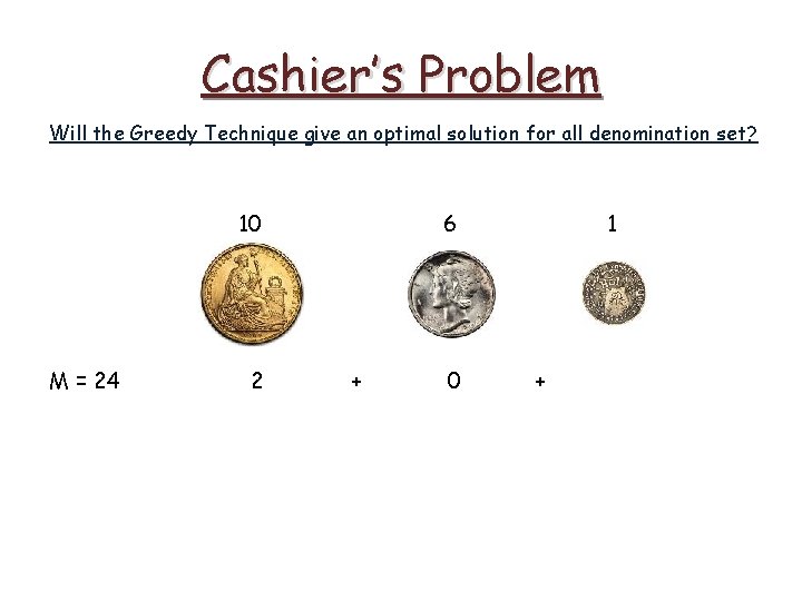 Cashier’s Problem Will the Greedy Technique give an optimal solution for all denomination set?