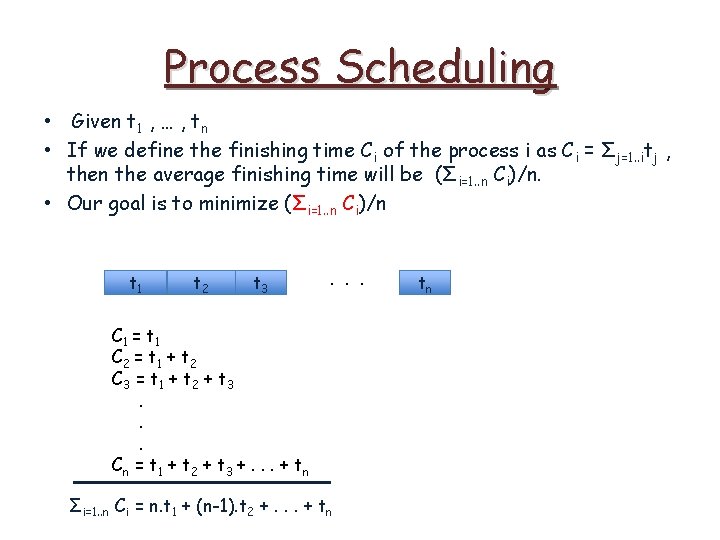 Process Scheduling • Given t 1 , … , tn • If we define