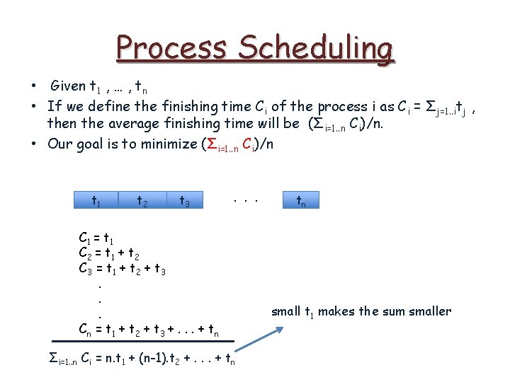 Process Scheduling • Given t 1 , … , tn • If we define