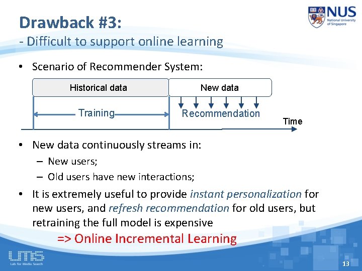 Drawback #3: - Difficult to support online learning • Scenario of Recommender System: Historical
