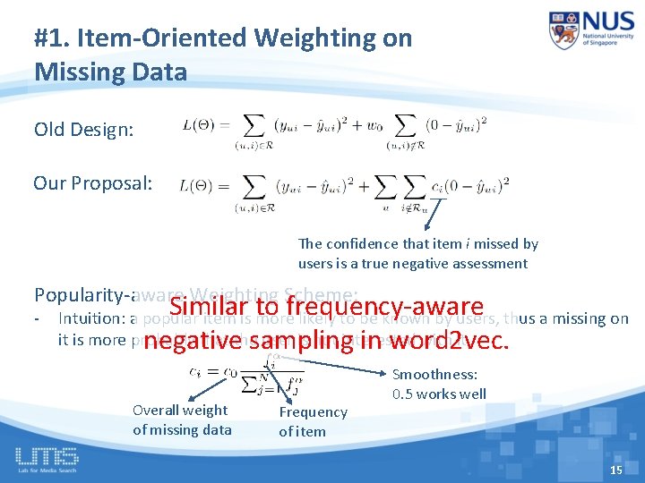 #1. Item-Oriented Weighting on Missing Data Old Design: Our Proposal: The confidence that item