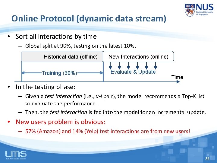 Online Protocol (dynamic data stream) • Sort all interactions by time – Global split