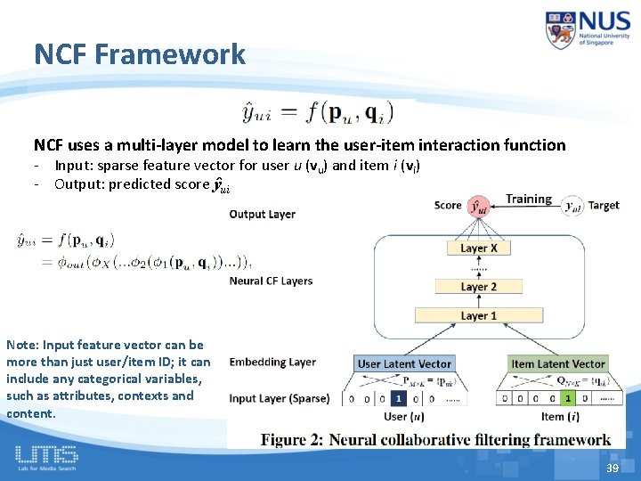 NCF Framework NCF uses a multi-layer model to learn the user-item interaction function -