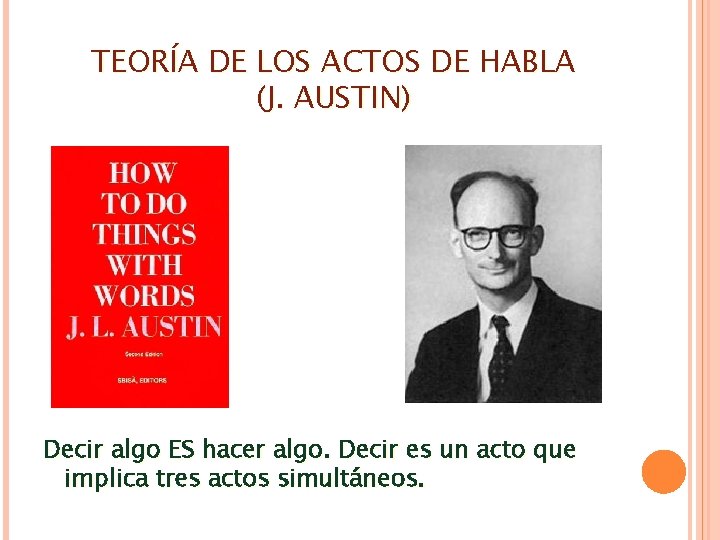TEORÍA DE LOS ACTOS DE HABLA (J. AUSTIN) Decir algo ES hacer algo. Decir TEORÍA DE LOS ACTOS DE HABLA (J. AUSTIN) Decir algo ES hacer algo. Decir