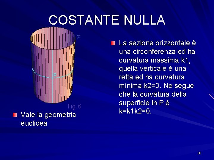 COSTANTE NULLA Vale la geometria euclidea La sezione orizzontale è una circonferenza ed ha