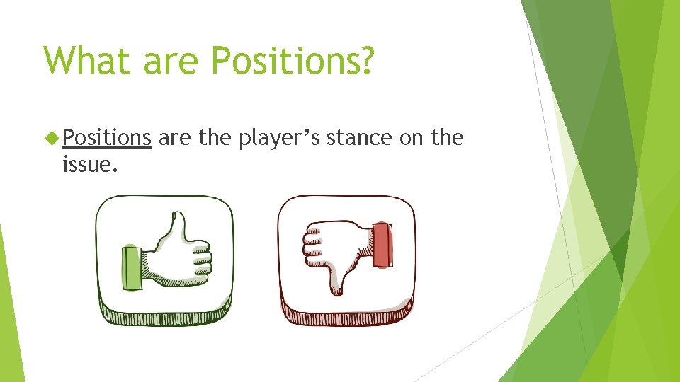 What are Positions? Positions issue. are the player’s stance on the What are Positions? Positions issue. are the player’s stance on the