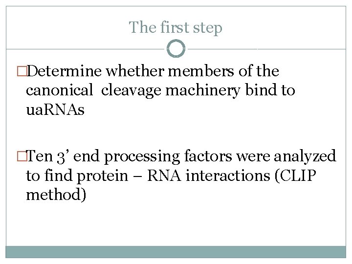 The first step �Determine whether members of the canonical cleavage machinery bind to ua.