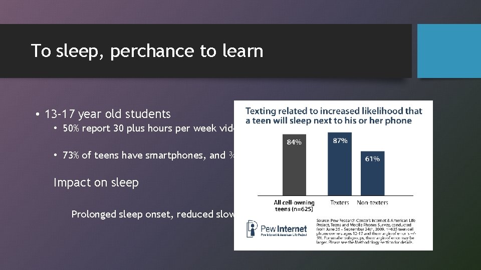 To sleep, perchance to learn • 13 -17 year old students • 50% report