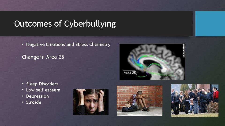 Outcomes of Cyberbullying • Negative Emotions and Stress Chemistry Change in Area 25 •