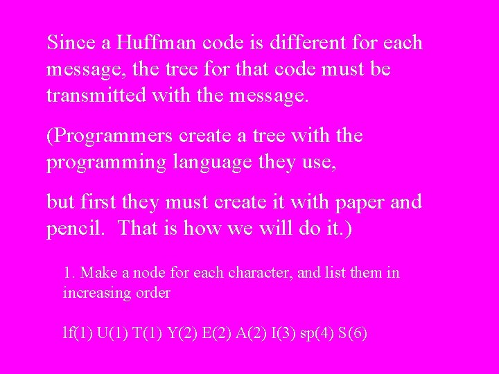 Since a Huffman code is different for each message, the tree for that code