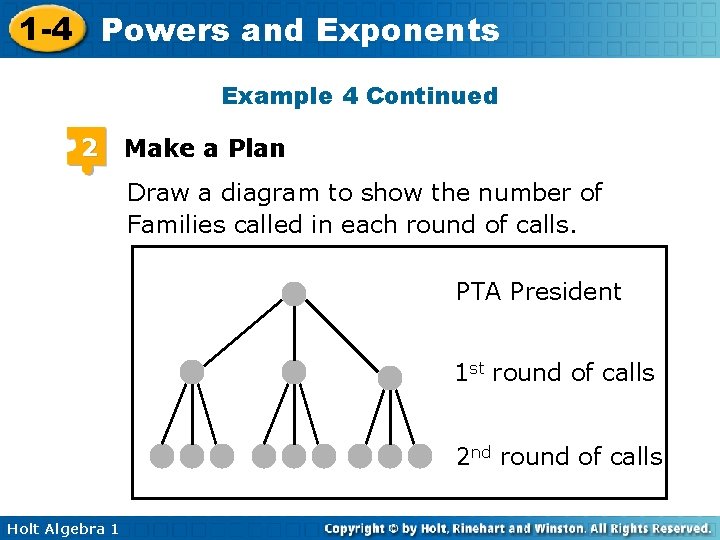1 -4 Powers and Exponents Example 4 Continued 2 Make a Plan Draw a 1 -4 Powers and Exponents Example 4 Continued 2 Make a Plan Draw a