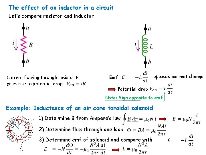 The effect of an inductor in a circuit Let’s compare resistor and inductor Current