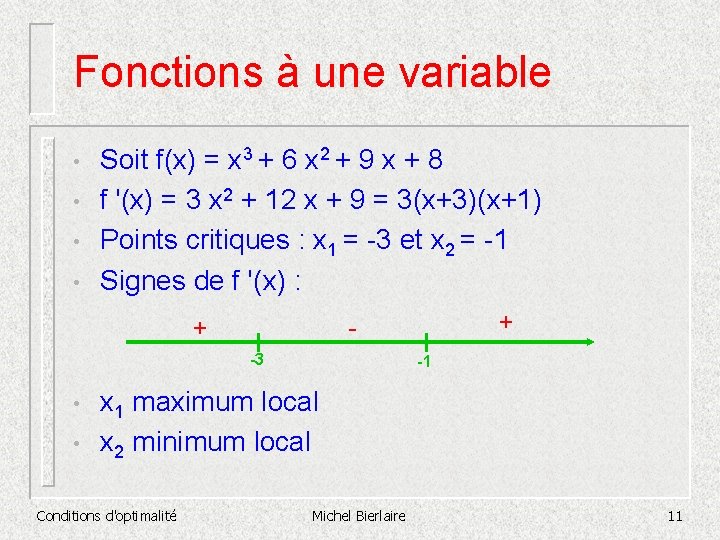 Fonctions à une variable • • Soit f(x) = x 3 + 6 x