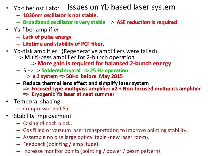  • Yb-fiber oscillator Issues on Yb based laser system – 1030 nm oscillator