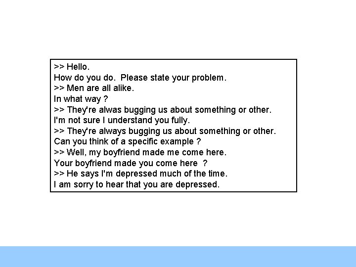 >> Hello. How do you do. Please state your problem. >> Men are all >> Hello. How do you do. Please state your problem. >> Men are all
