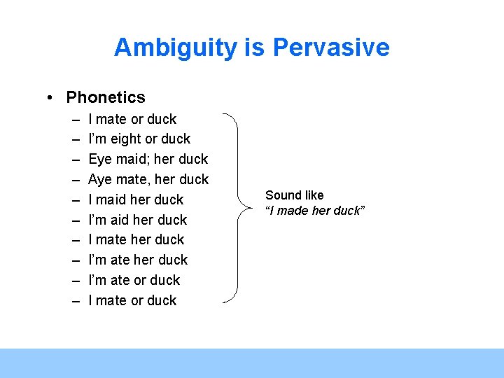 Ambiguity is Pervasive • Phonetics – – – – – I mate or duck Ambiguity is Pervasive • Phonetics – – – – – I mate or duck