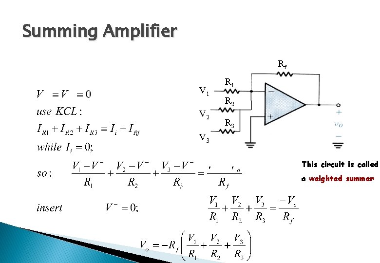 Summing Amplifier Rf V 1 V 2 R 1 R 2 R 3 V