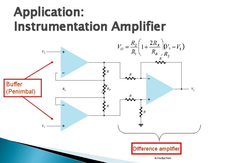 Application: Instrumentation Amplifier Buffer (Penimbal) Difference amplifier introduction 