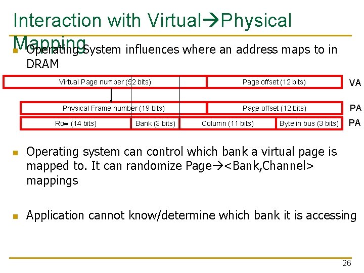 Interaction with Virtual Physical Mapping n Operating System influences where an address maps to
