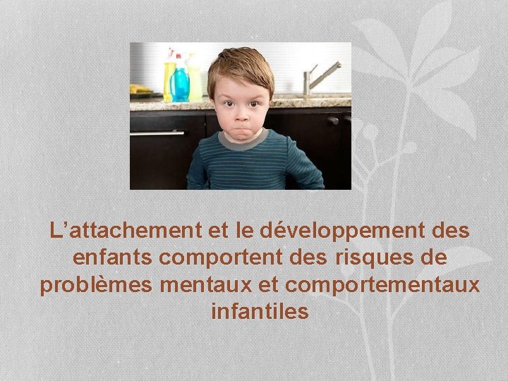 L’attachement et le développement des enfants comportent des risques de problèmes mentaux et comportementaux